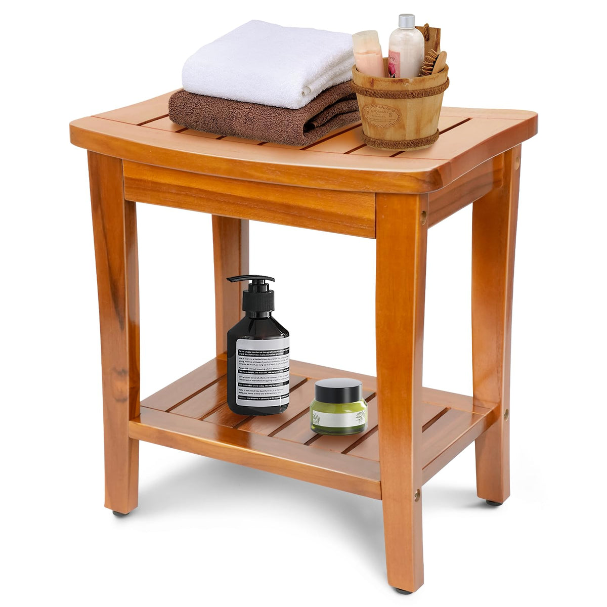 16" Teak Shower Bench with Shelf W453033