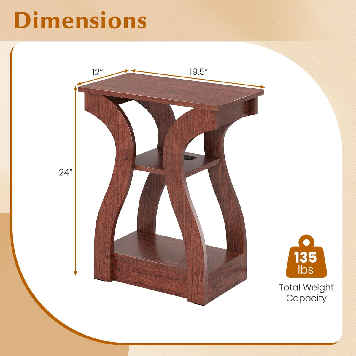 Narrow End Tables Set of 2 Wood with Charging Station Z8053