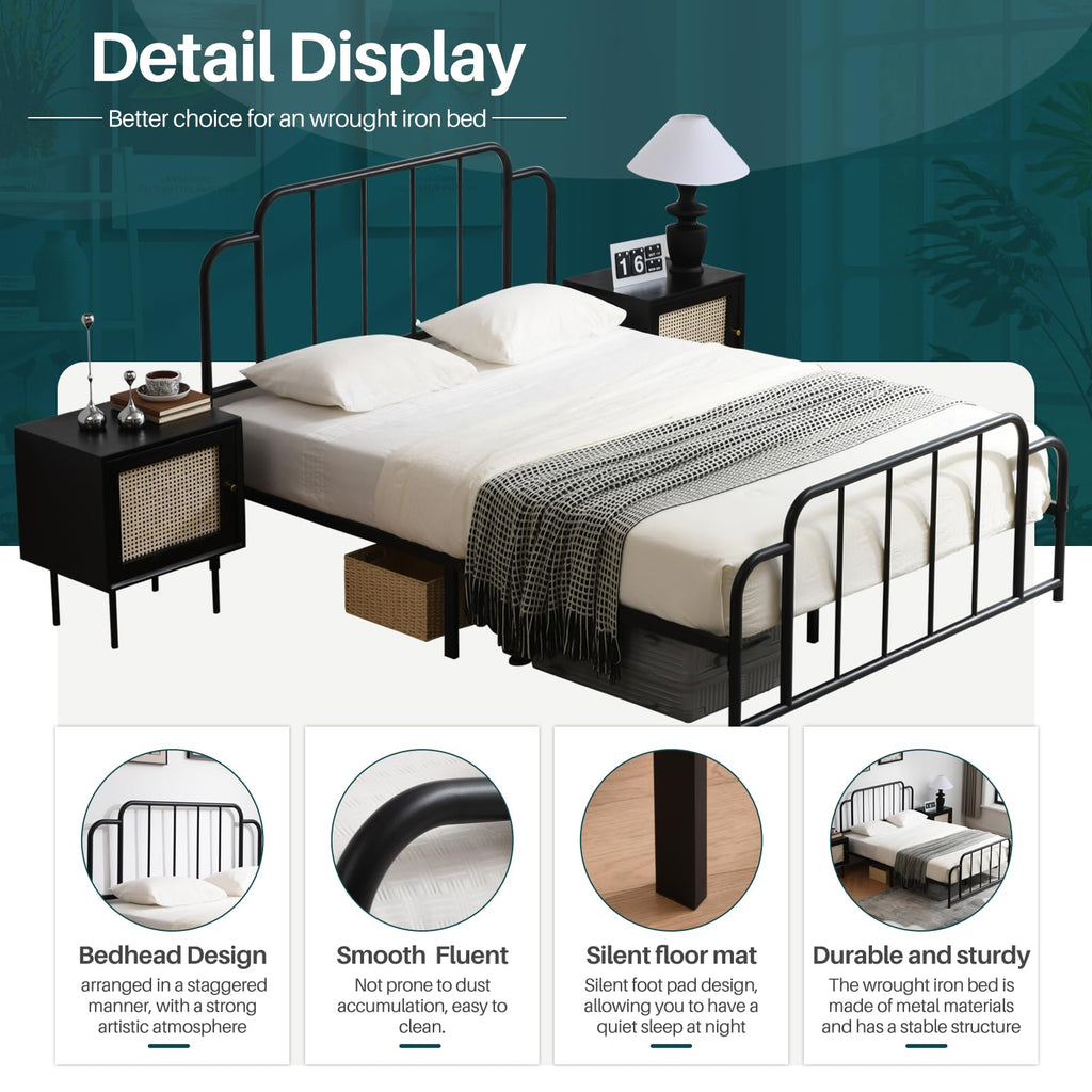 Black Full Size Metal Bed with Headboard and Footboard E85158
