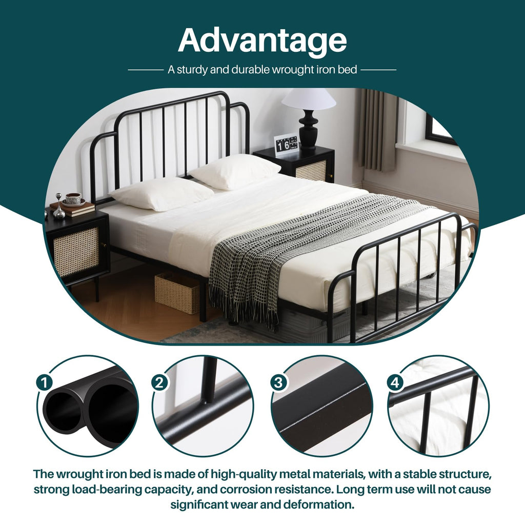 Black Full Size Metal Bed with Headboard and Footboard E85158