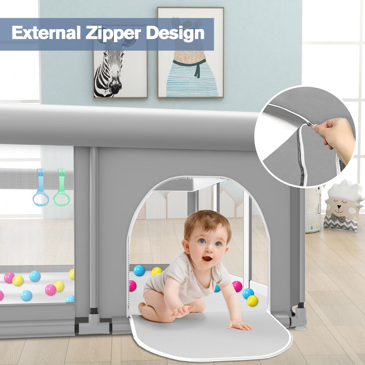 Large Baby Playpen with Soft Breathable Mesh Z316