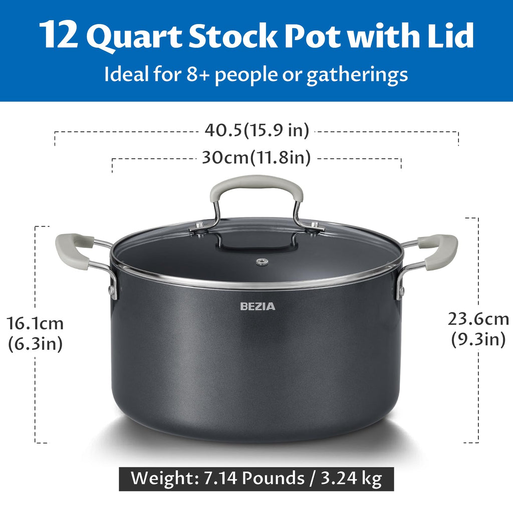 12QT Non Stick Ceramic Stock Pot with Lid J963