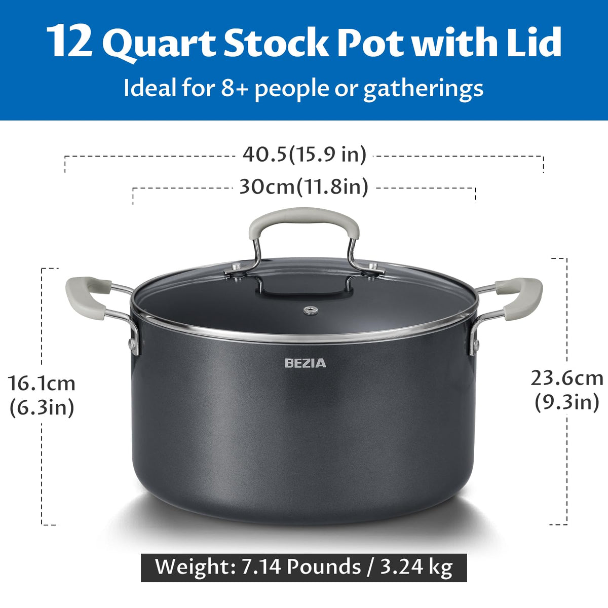 12QT Non Stick Ceramic Stock Pot with Lid J963