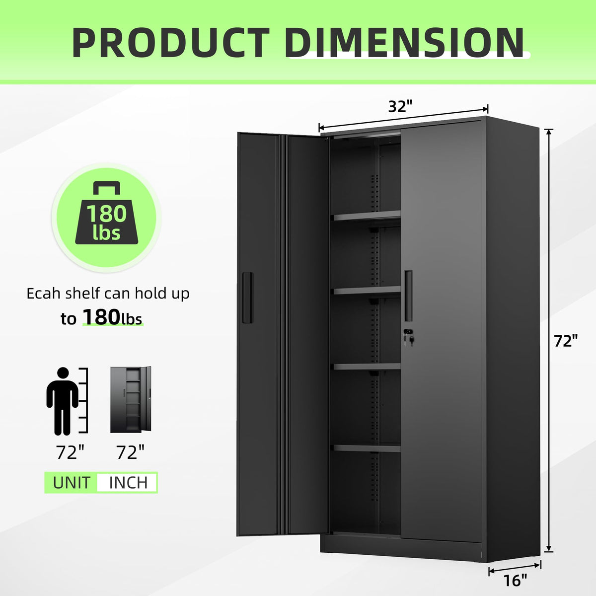 Black 72" Locking Steel Storage Cabinet with 4 Adjustable Shelves G54074