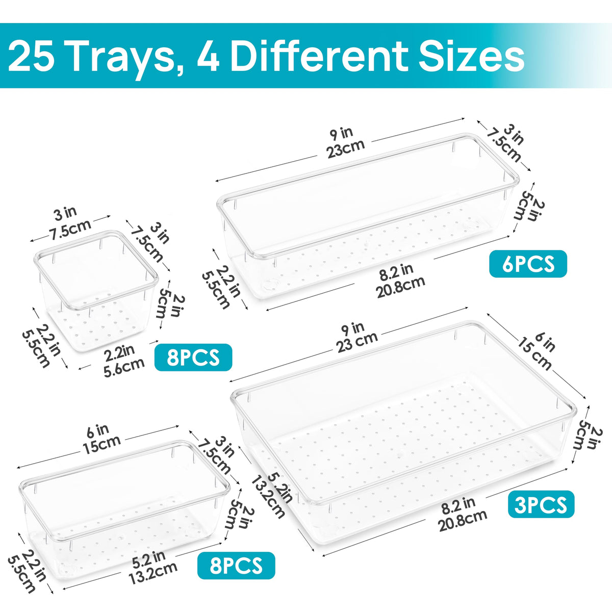 25 PCS Clear Plastic Drawer Organizers Set L71589
