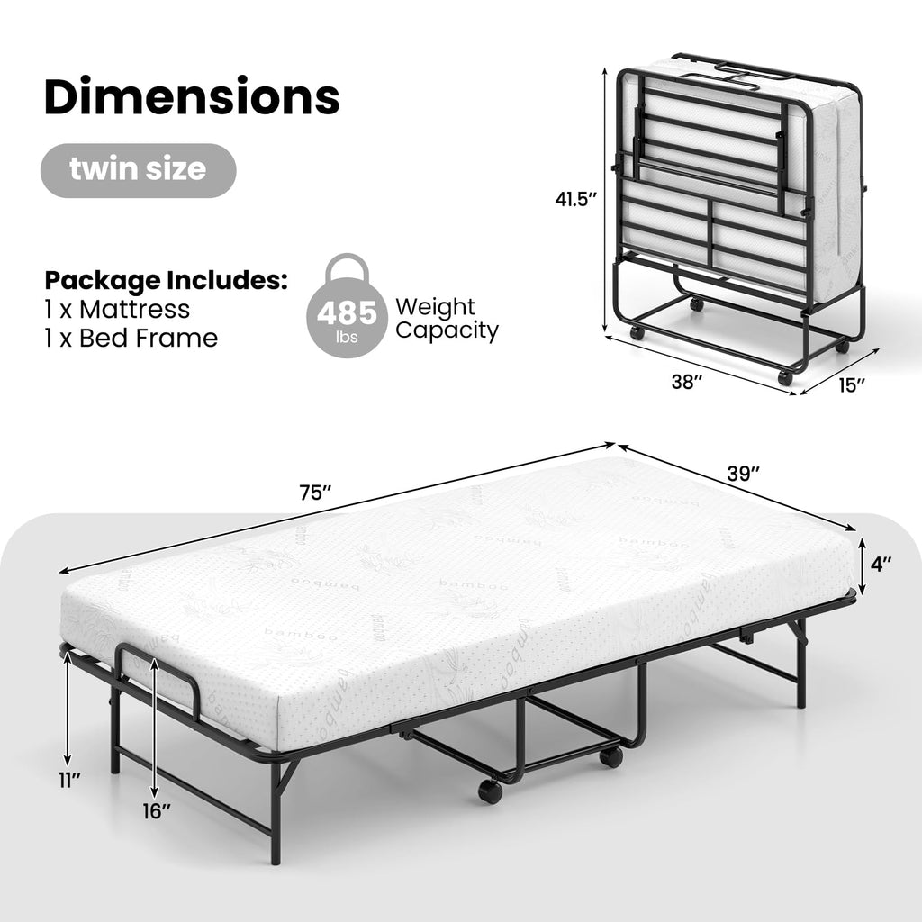 Twin Folding Bed Frame with Memory Foam Mattress F400144