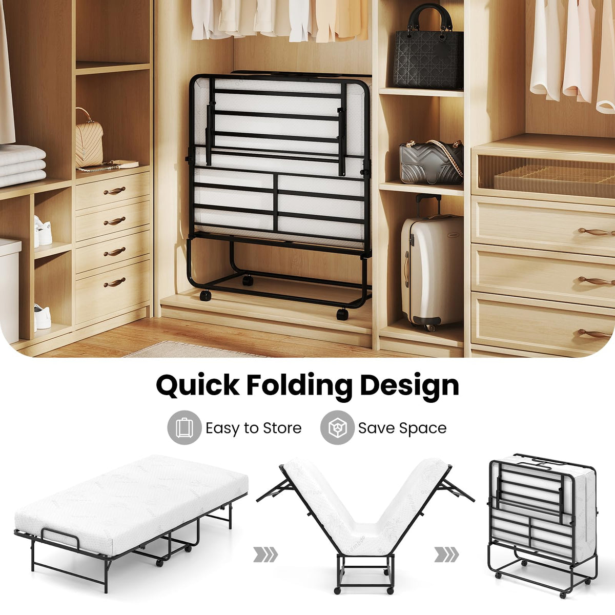 Twin Folding Bed Frame with Memory Foam Mattress F400144