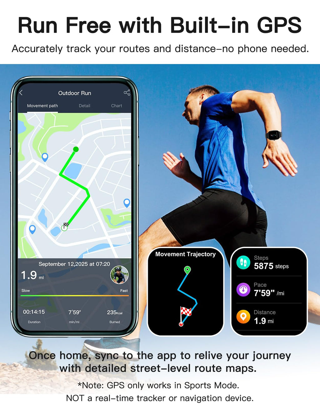 Smart Watch with GPS Black L174929