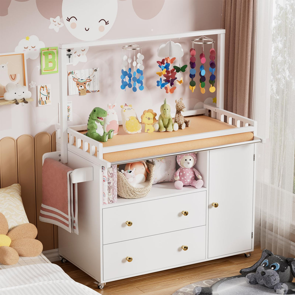 Baby Changing Table with Wheels and Drawers U795082