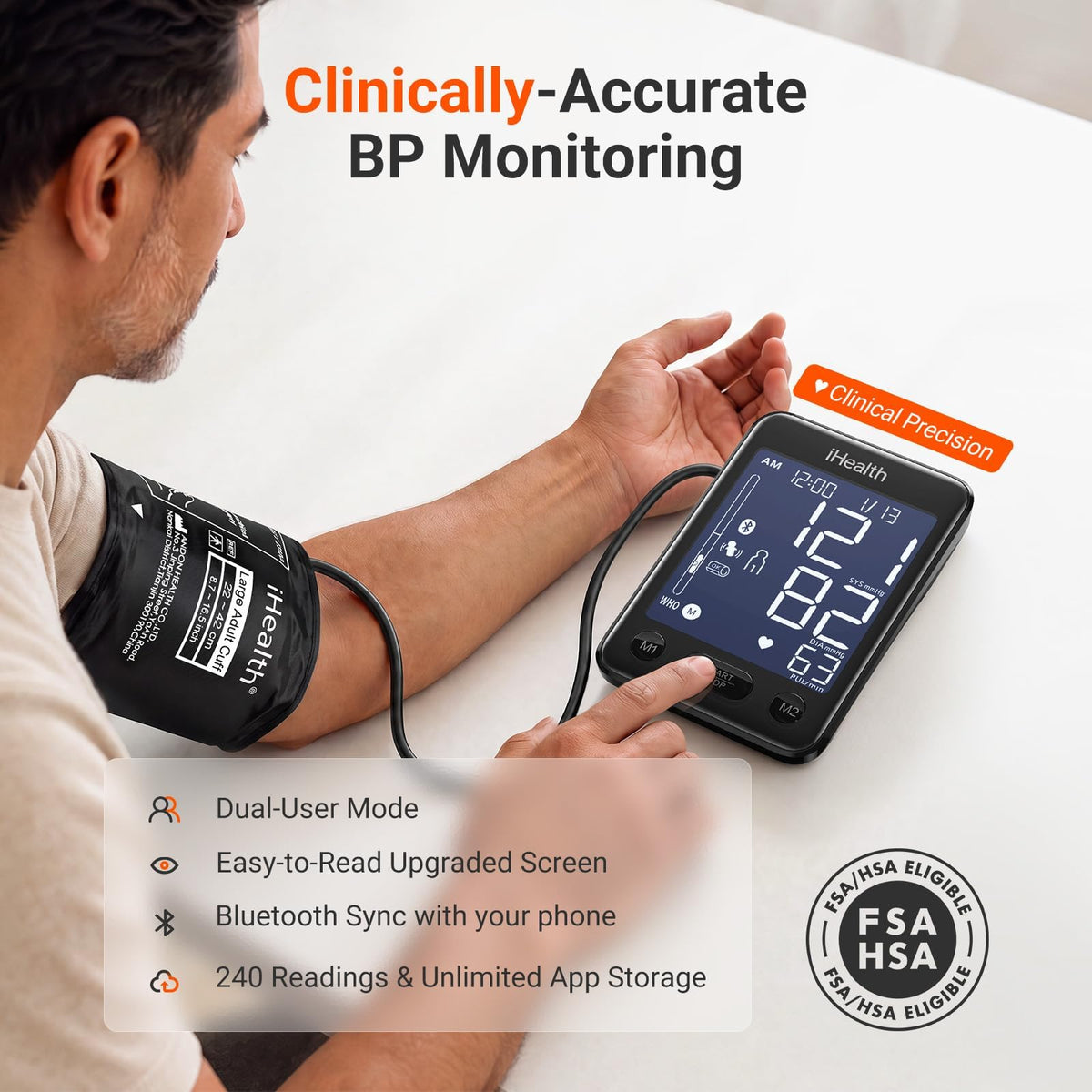 Bluetooth Upper Arm Blood Pressure Monitor with Large Cuff G33881