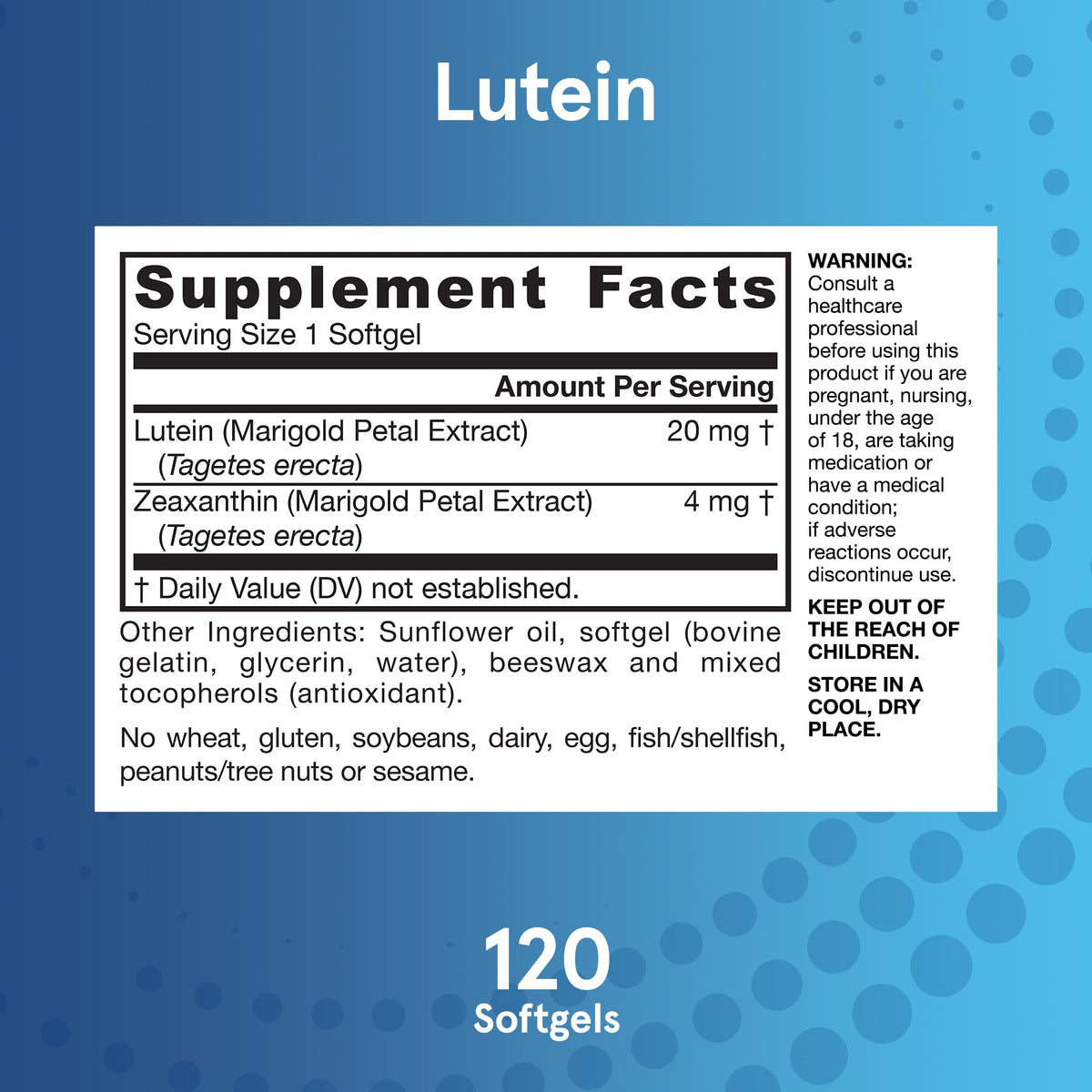 Lutein 20 mg with Zeaxanthin 120 Softgels H932