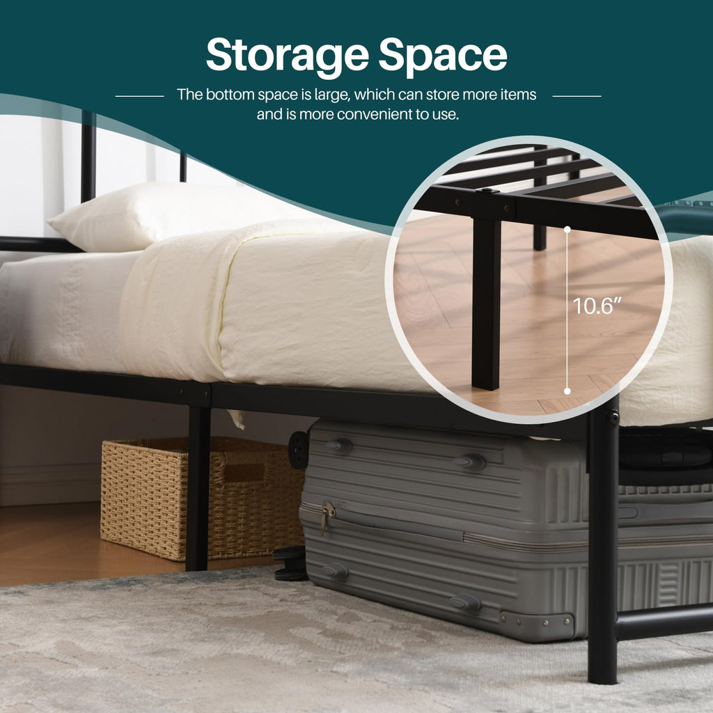 Black Full Size Metal Bed with Headboard and Footboard E85158