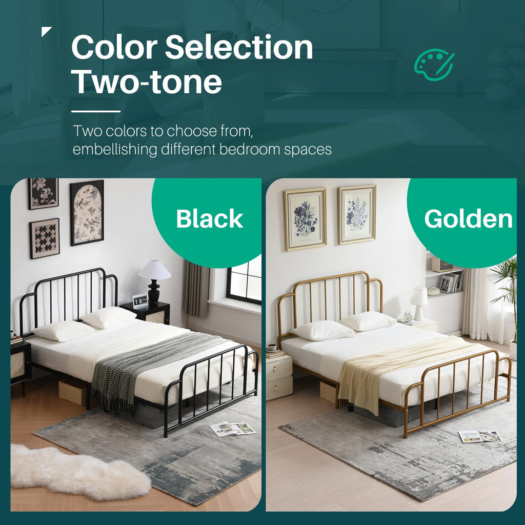 Black Full Size Metal Bed with Headboard and Footboard E85158