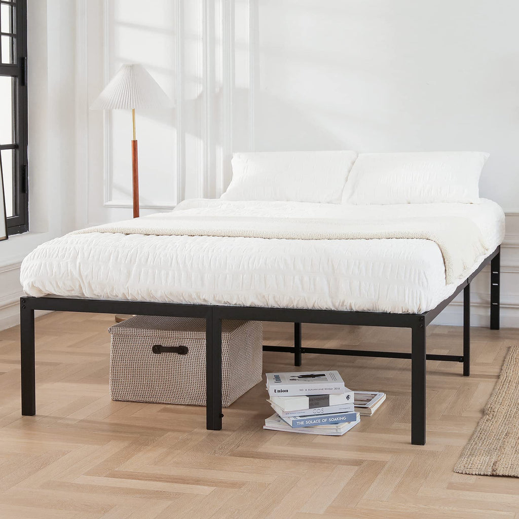 Queen Size Black Metal Bed Frame with Steel Slats O71386