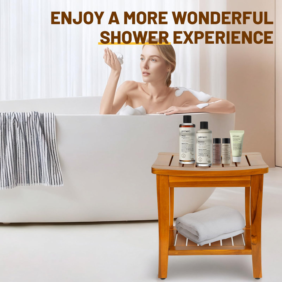 16" Teak Shower Bench with Shelf W453033