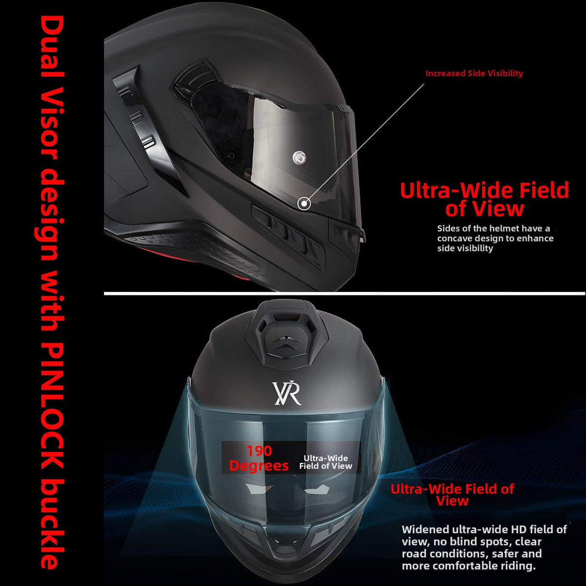 Full Face Motorcycle Helmet DOT Dual Sun Visor D96828
