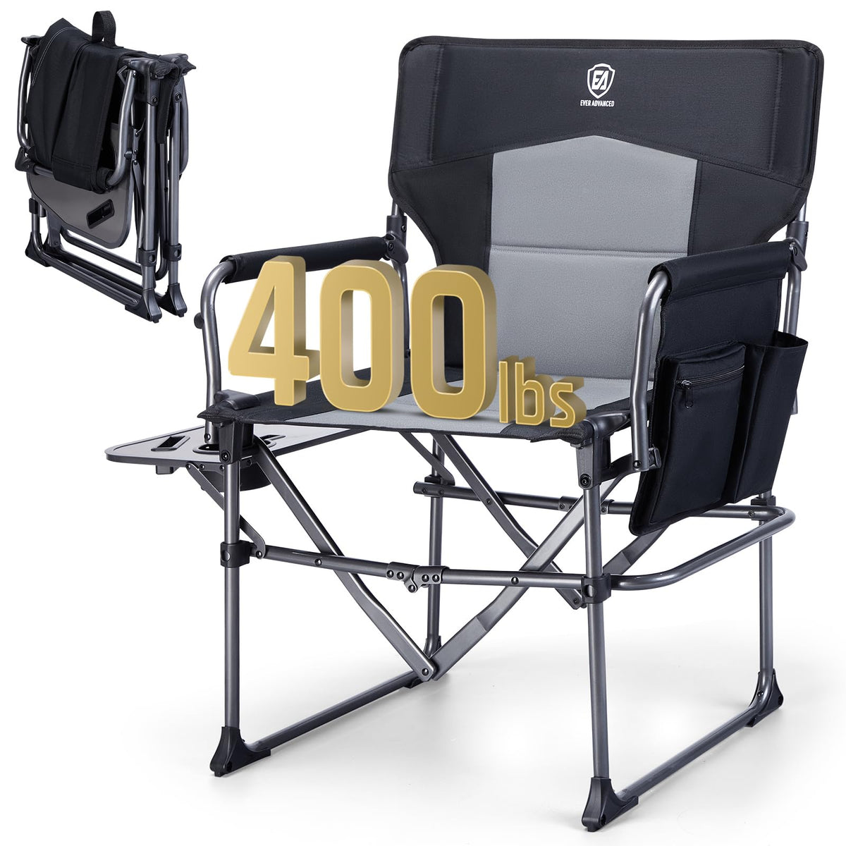 Portable Folding Camping Chair with Side Table, Black F784253