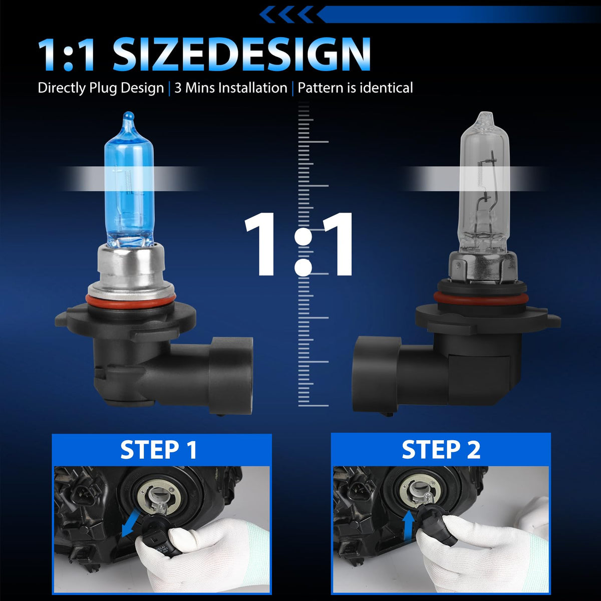 Halogen Headlight Bulbs 9005 High Beam 9006 Low Beam Pack of 4 V7443