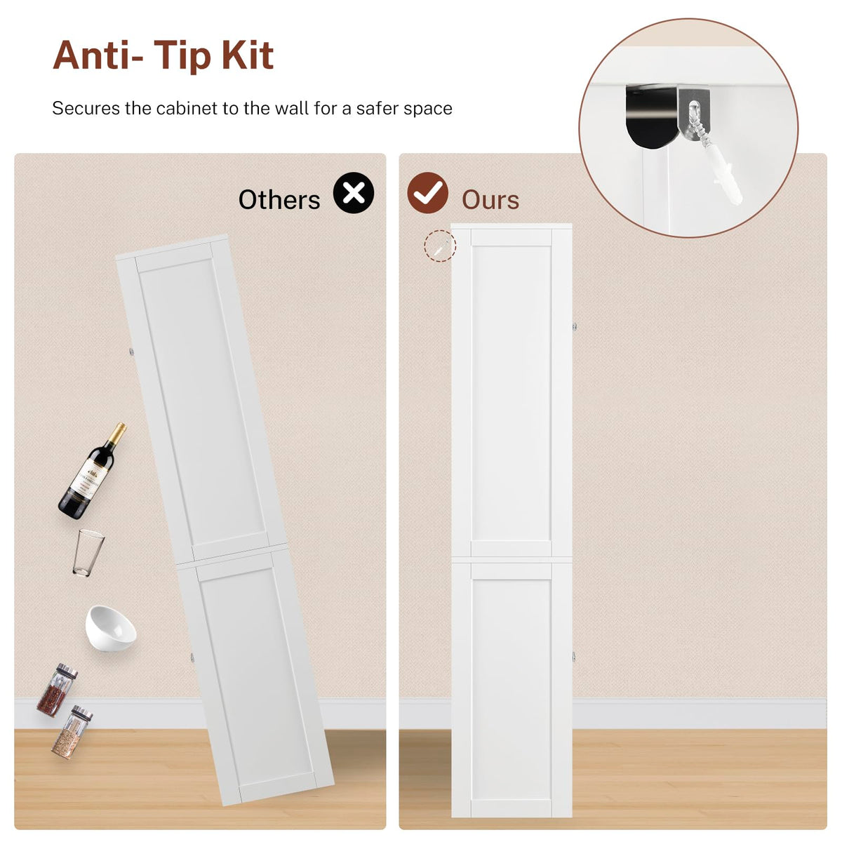 63.4"H Kitchen Pantry Cabinet with 4 Door Shelves F2252