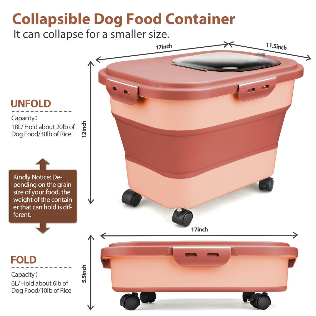 Collapsible Pet Food Storage Container with Wheel, Cup and Scoop Z31444