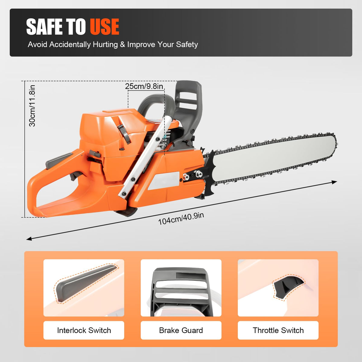 Gas Powered Chainsaw, 71.8cc 2-Stroke, 24 Inch M9508