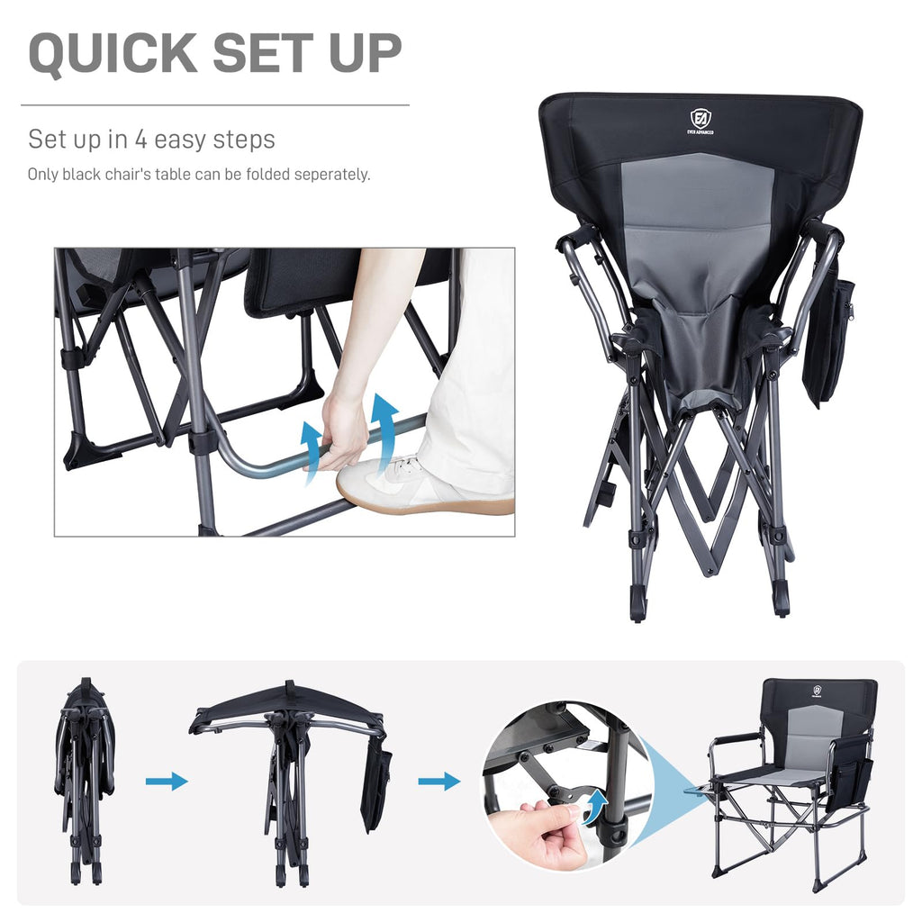 Portable Folding Camping Chair with Side Table, Black F784253