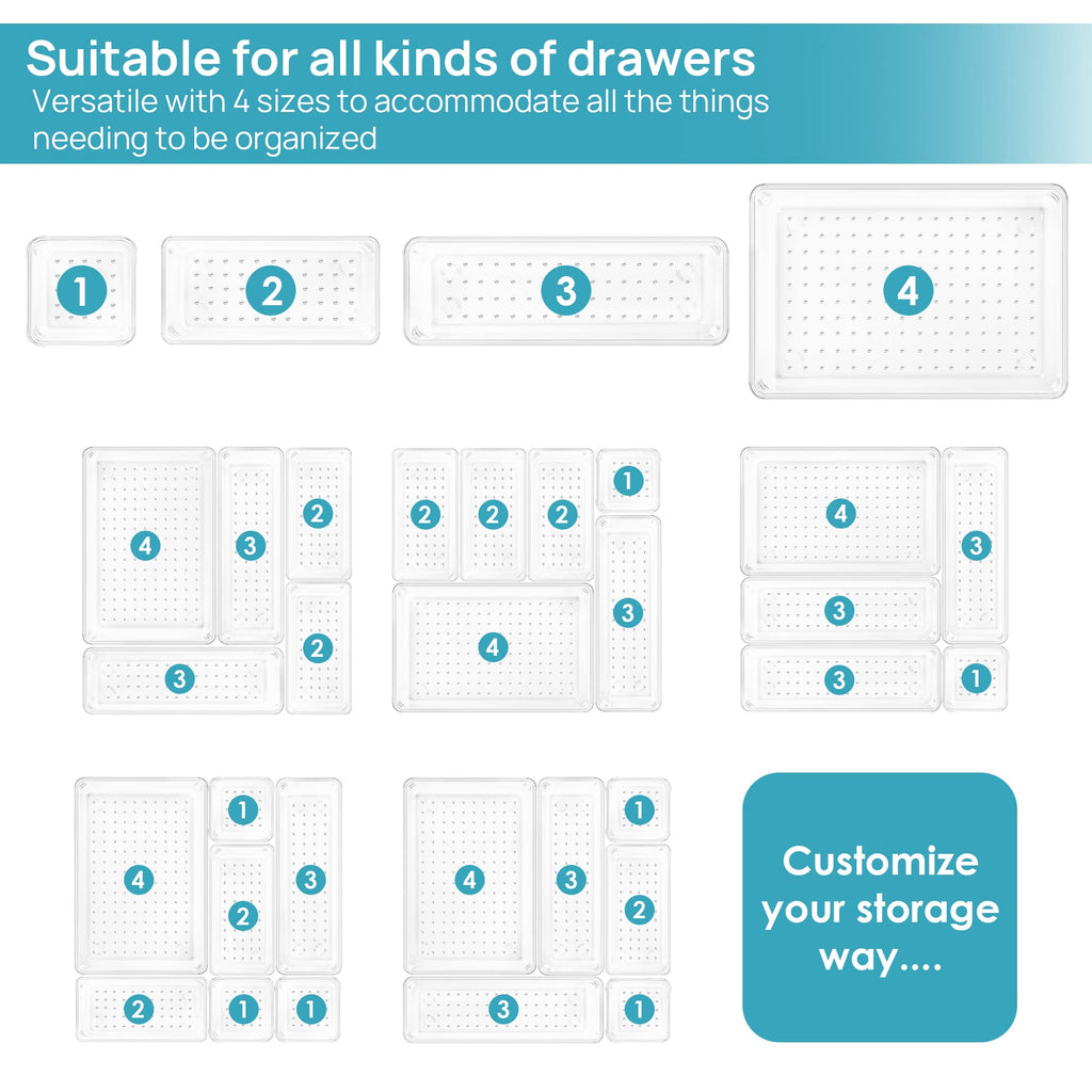 25 PCS Clear Plastic Drawer Organizers Set L71589