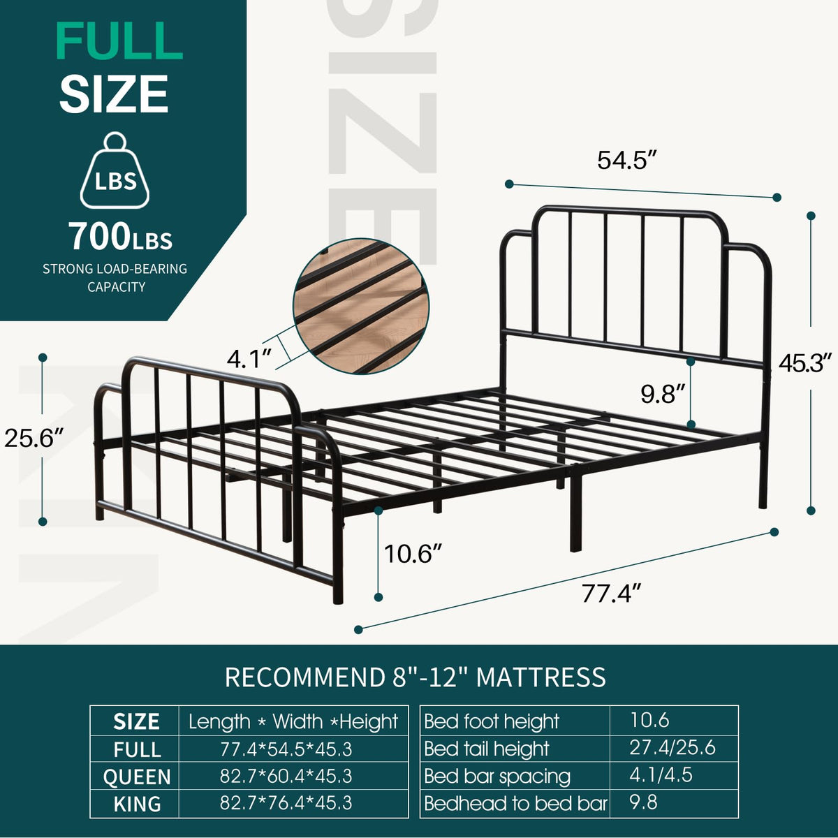 Black Full Size Metal Bed with Headboard and Footboard E85158