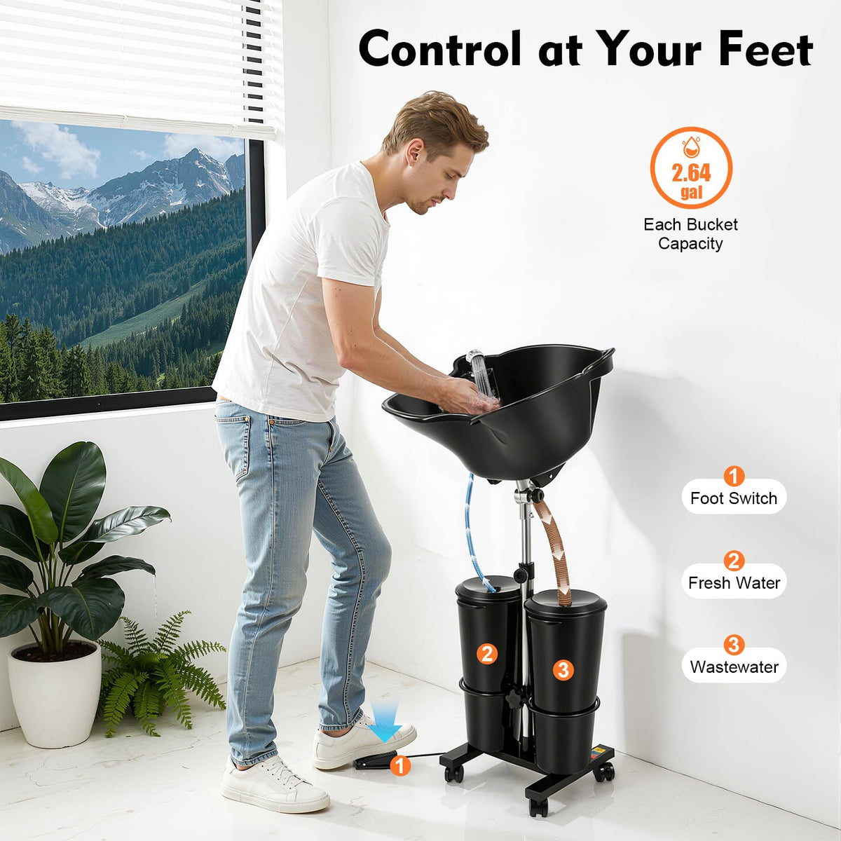 Portable Height Adjustable Shampoo Bowl with Electric Pump T66645