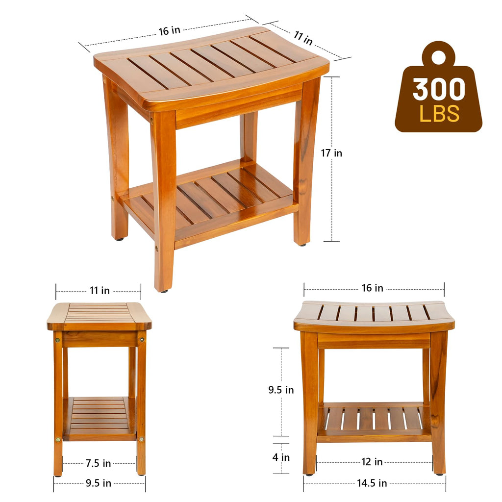 16" Teak Shower Bench with Shelf W453033