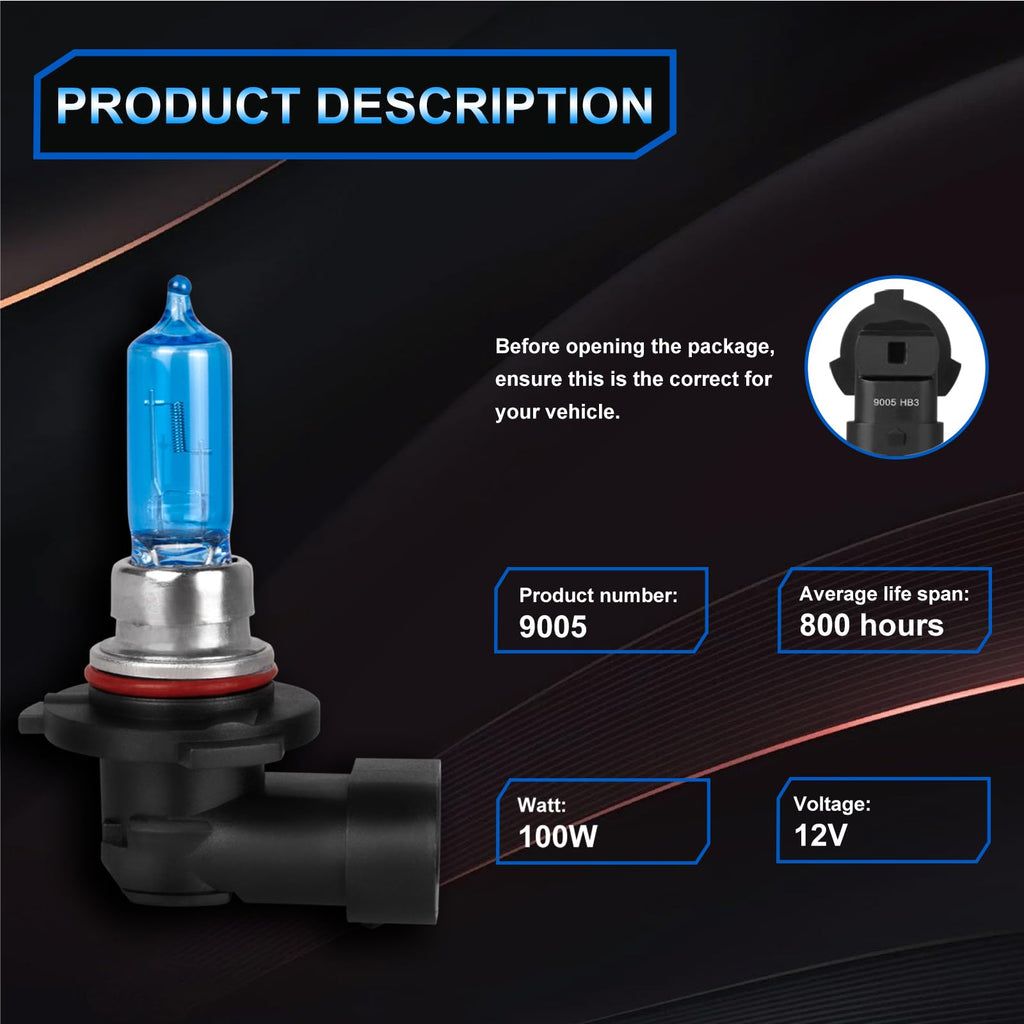 Halogen Headlight Bulbs 9005 High Beam 9006 Low Beam Pack of 4 V7443