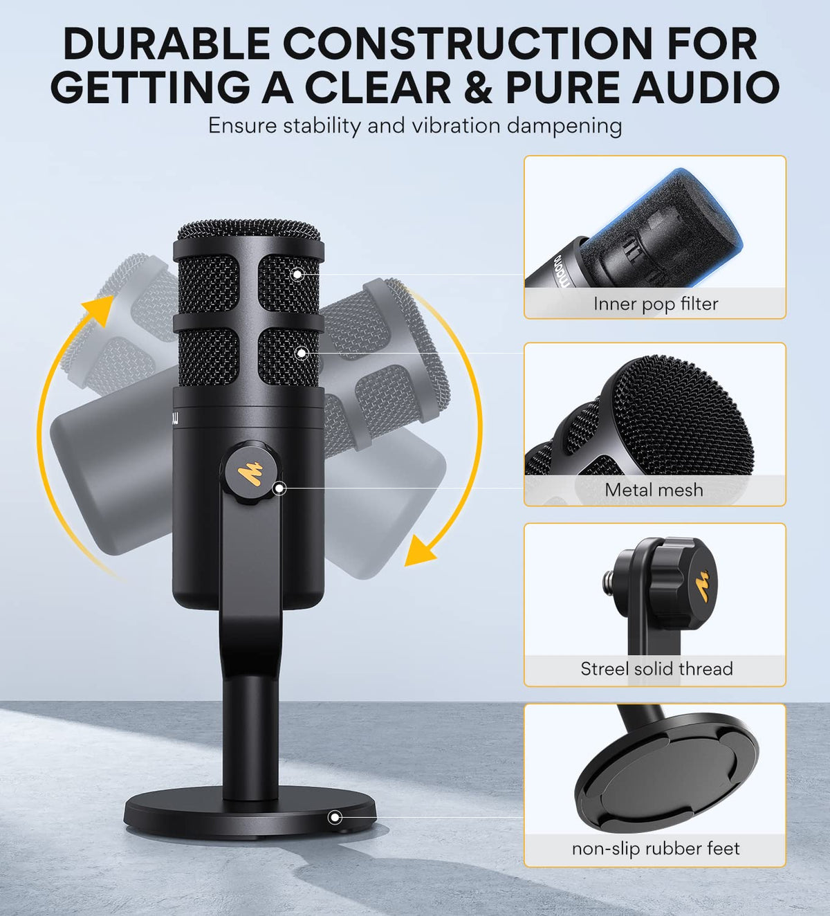 XLR Podcast Microphone, Cardioid Dynamic Metal Desk Mic T2740