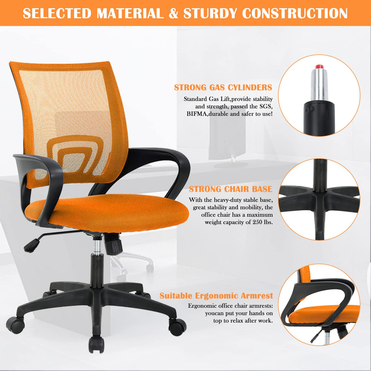 Adjustable Mesh Office Chair with Lumbar Support C41492