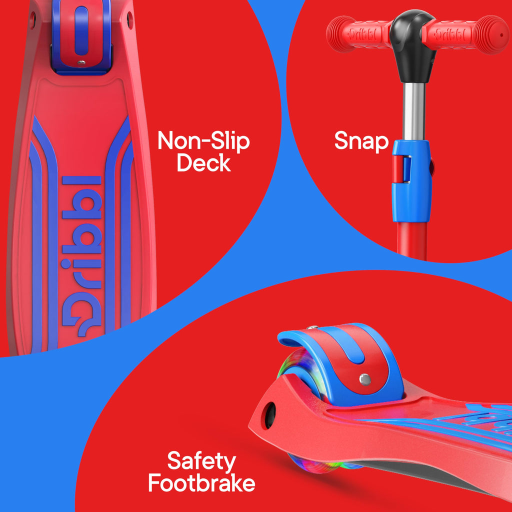 3-Wheel Kids Scooter Adjustable Height Anti-Slip Deck Red and Blue X1289
