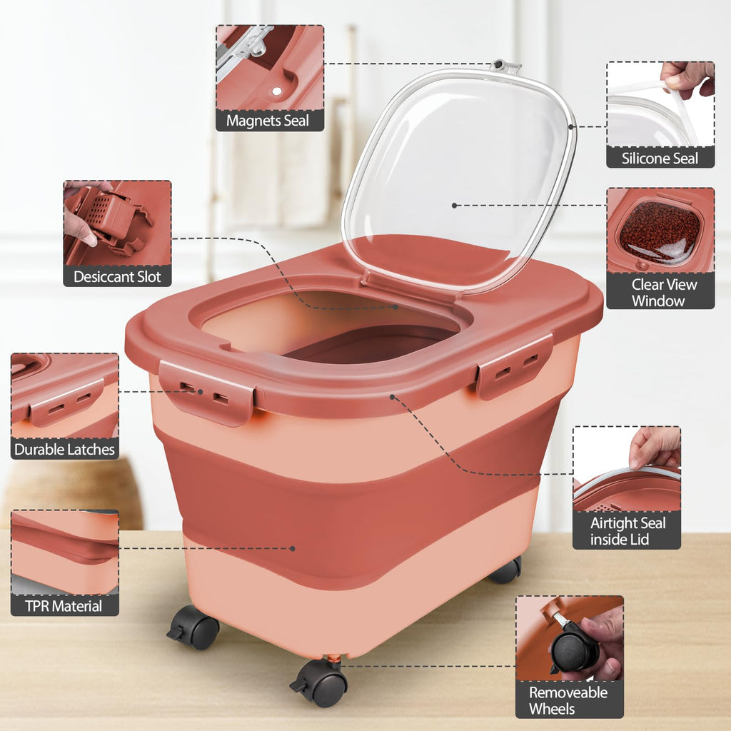 Collapsible Pet Food Storage Container with Wheel, Cup and Scoop Z31444