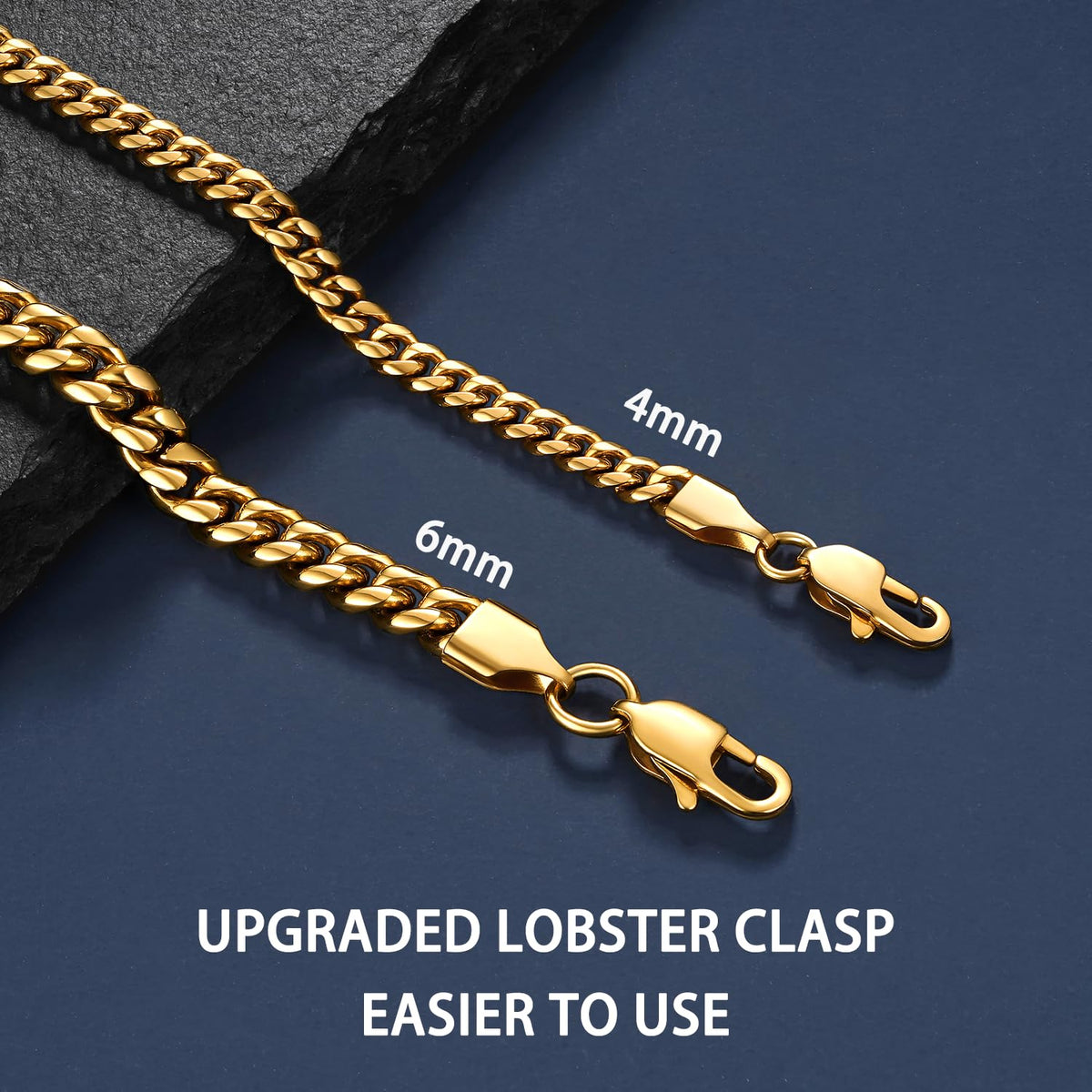 Cuban Link Chain Necklace 4mm 18K Gold Plated Stainless Steel D49982