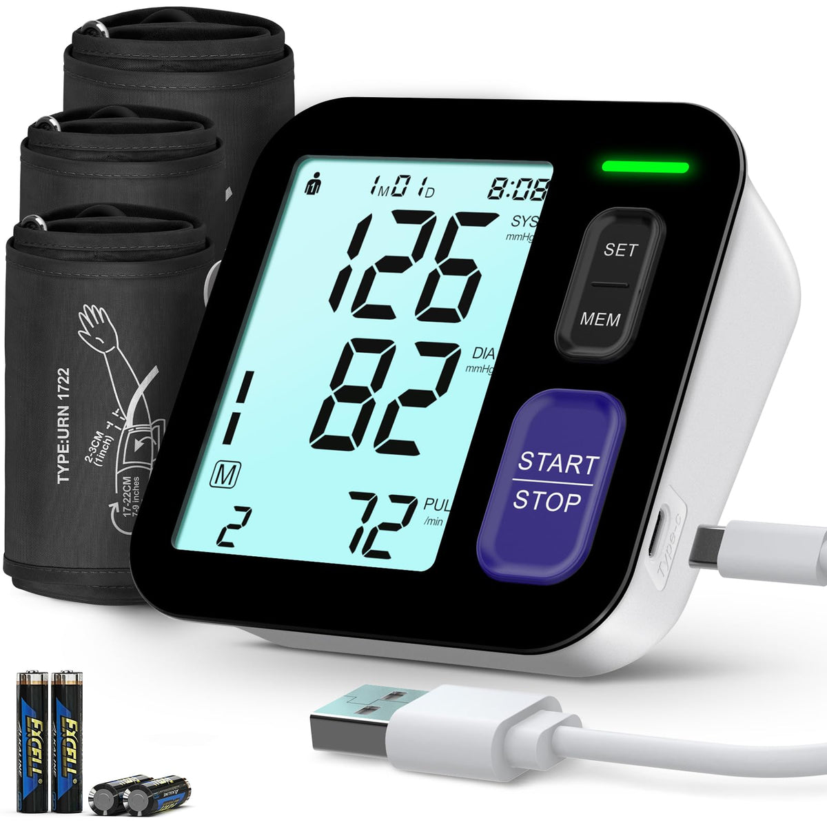 Upper Arm Blood Pressure Machine with 3 Size Cuffs L61342
