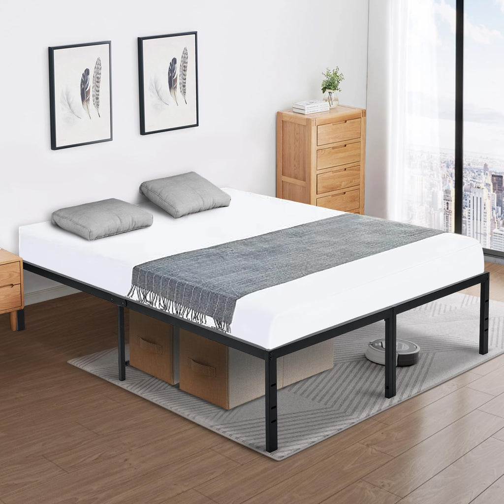 Queen Size Black Metal Bed Frame with Steel Slats O71386