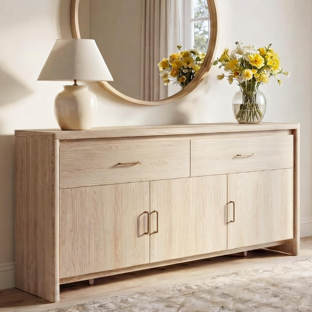 59" Wood Sideboard Buffet Cabinet with Adjustable Shelves & Drawers K80460
