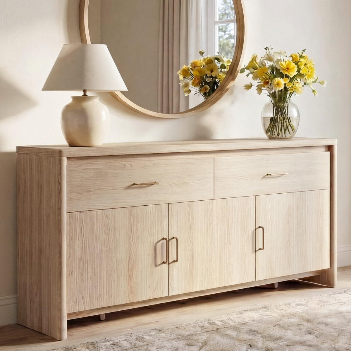 59" Wood Sideboard Buffet Cabinet with Adjustable Shelves & Drawers K80460