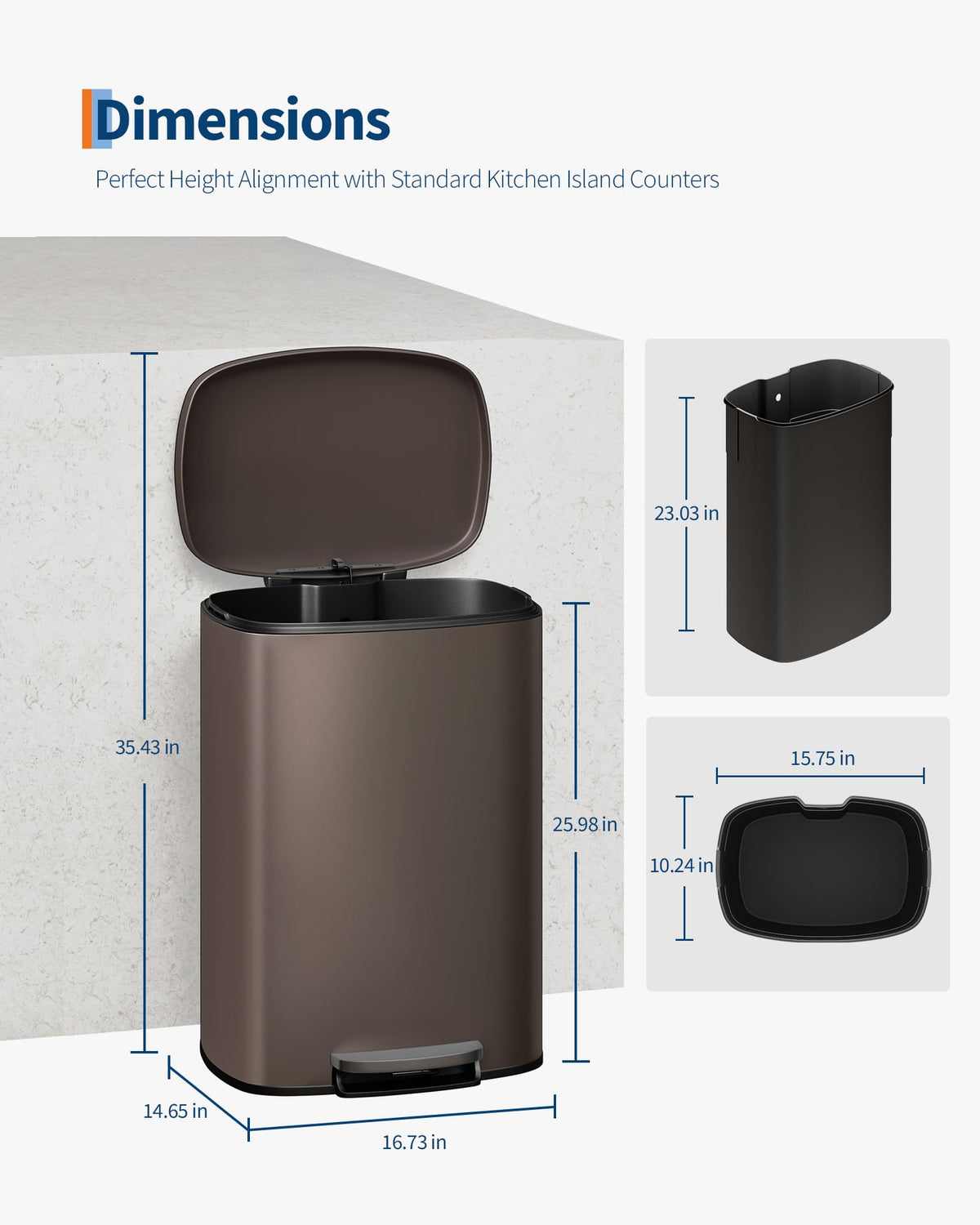 50L Stainless Steel Kitchen Step Trash Can with Soft-Close Lid N73608