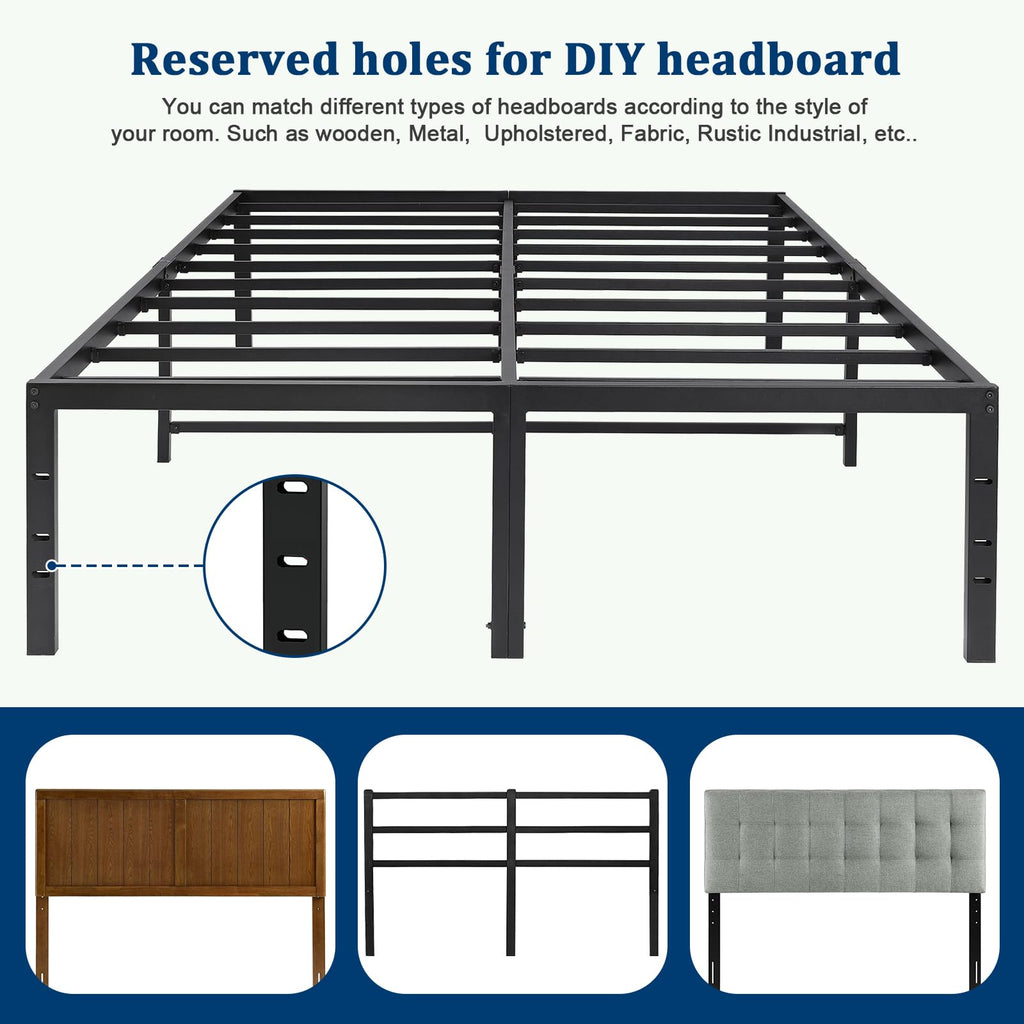 Queen Size Black Metal Bed Frame with Steel Slats O71386