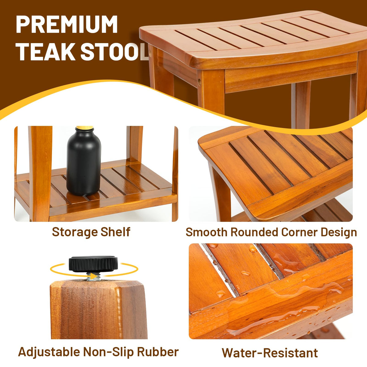 16" Teak Shower Bench with Shelf W453033