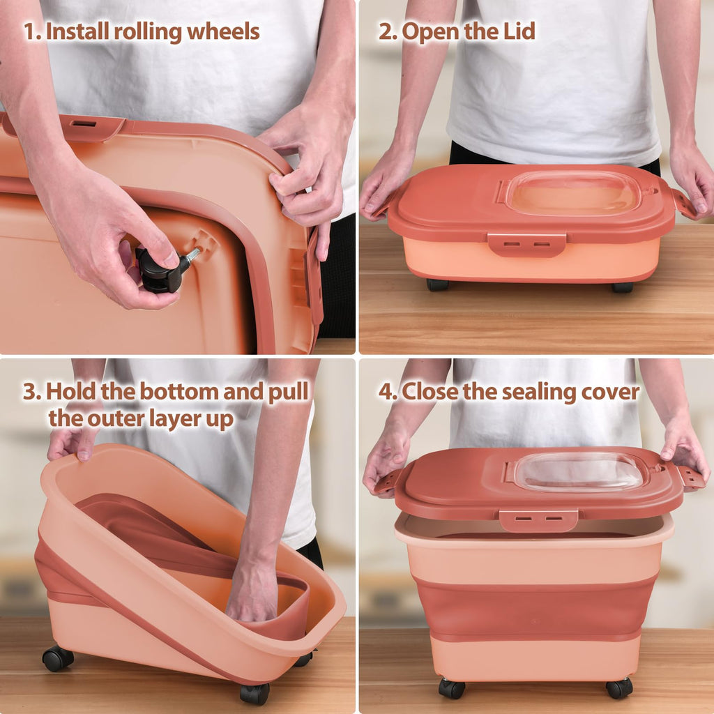Collapsible Pet Food Storage Container with Wheel, Cup and Scoop Z31444