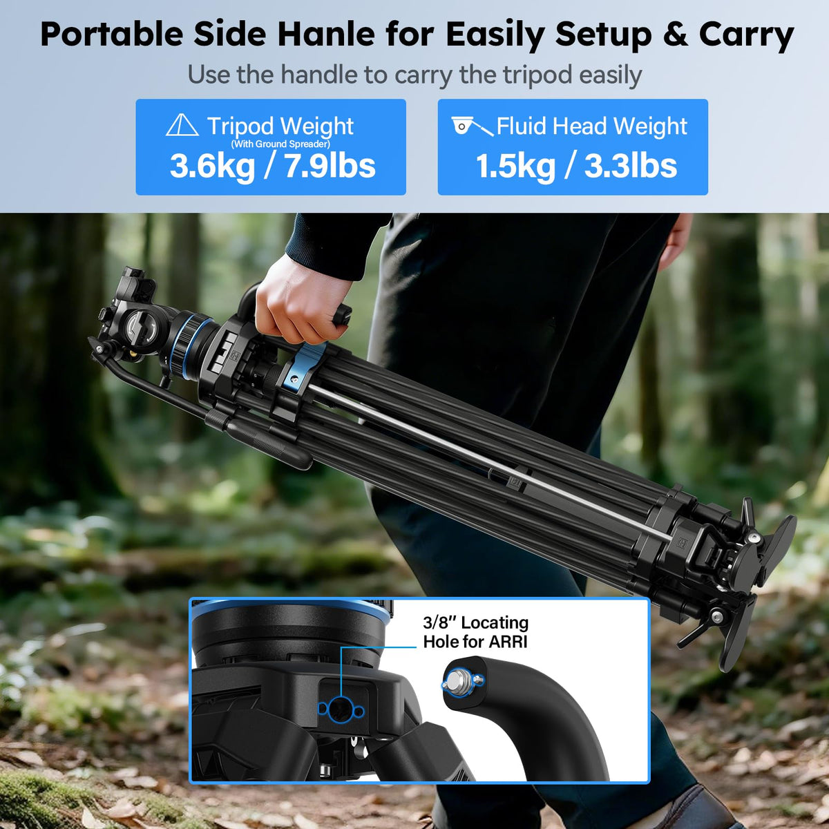 Carbon Fiber Video Tripod with Fluid Head V721