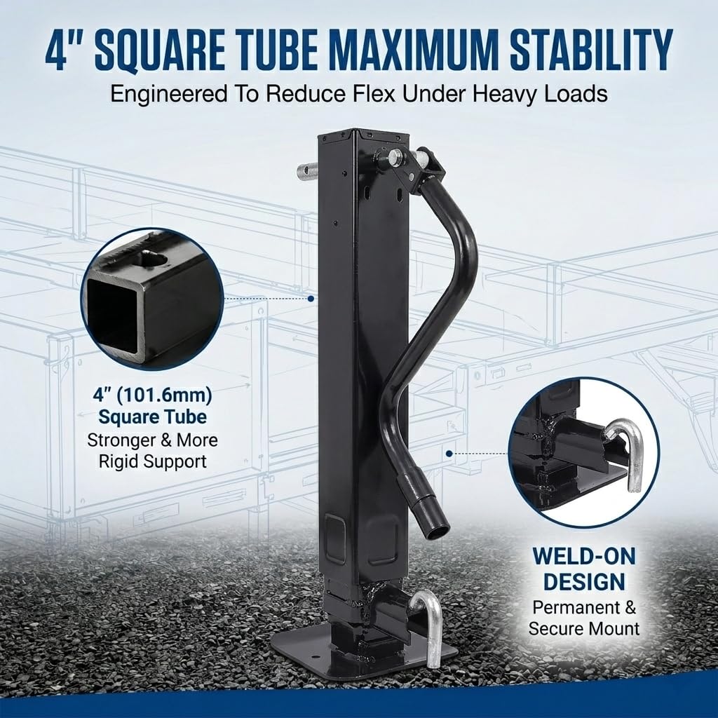 12000 LBS Weld-On Trailer Jack 4" Square Tube 26" Travel Side Wind Black O31154