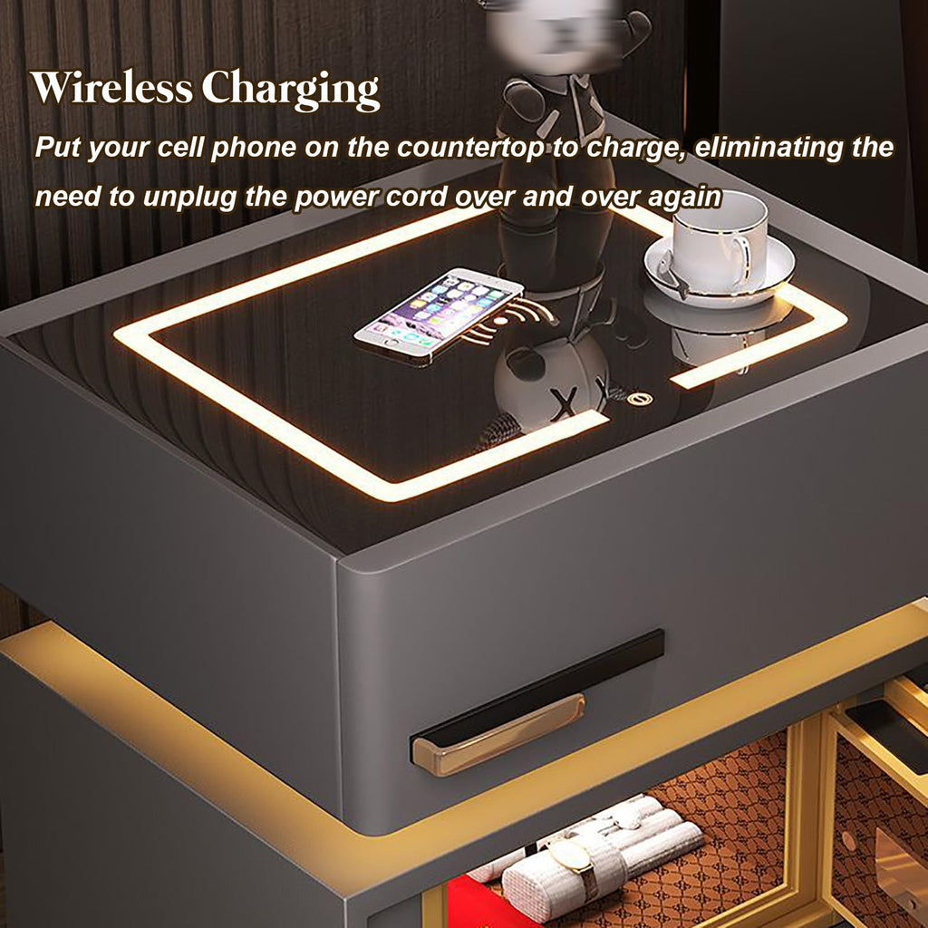 Light Gray Nightstand with Wireless Charging and Drawers L4700