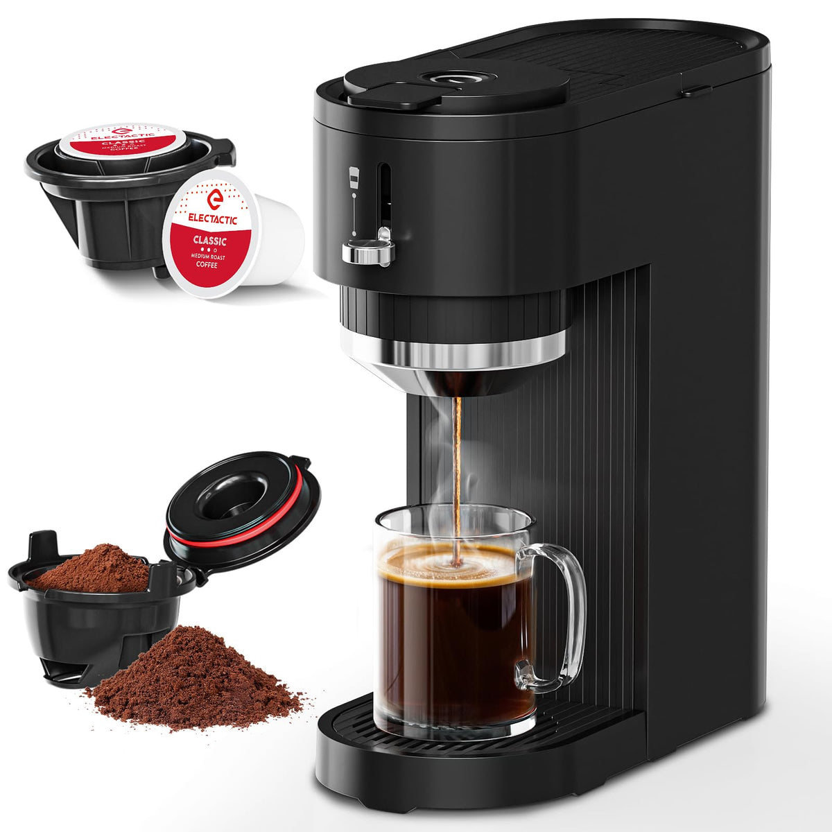 Black Single Serve Coffee Maker with 14 Oz Water Reservoir E644167