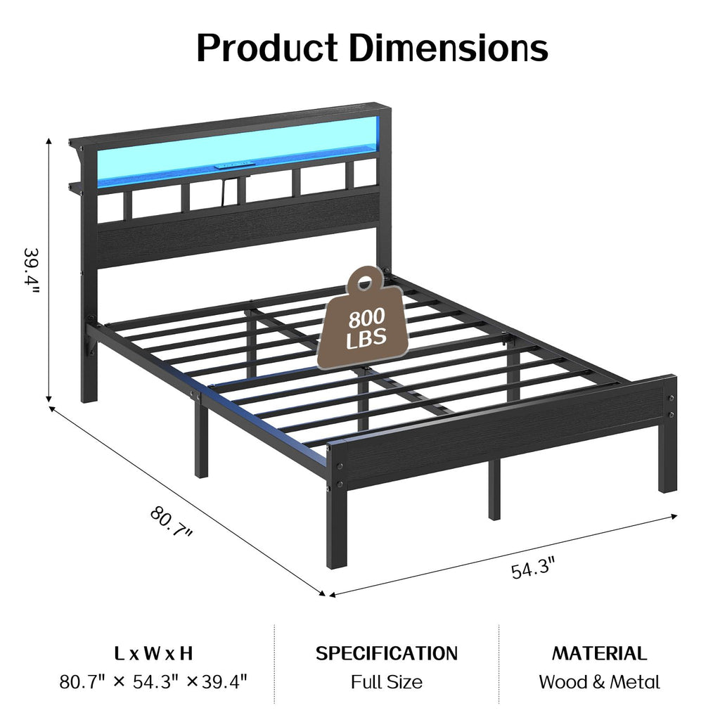 Full Size Bed Frame with Charging Station and LED Y88694