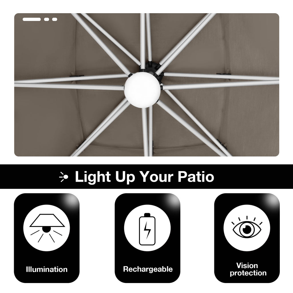 10x10FT Aluminum Cantilever Patio Umbrella with Light J680